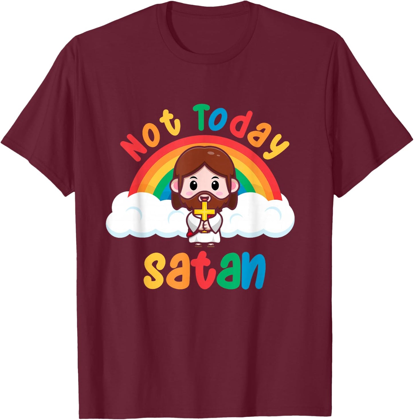 Rainbow Jesus Not Today Satan T-Shirt - T-Shirt | Maroon