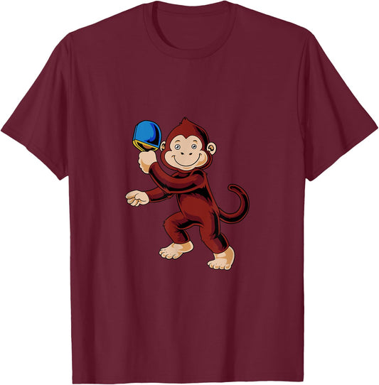 Cartoon monkey playing table tennis T-Shirt - T-Shirt | Maroon