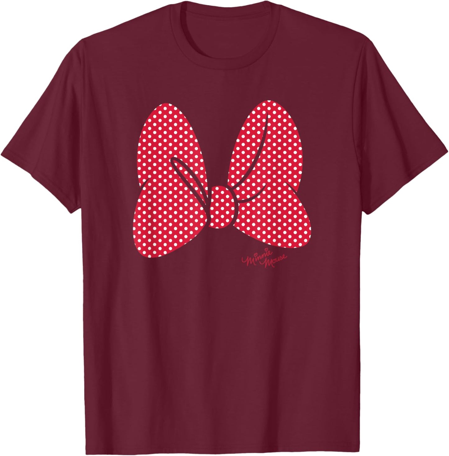 Disney Minnie Mouse Polka Dot Print Classic Bow T-Shirt - T-Shirt | Maroon