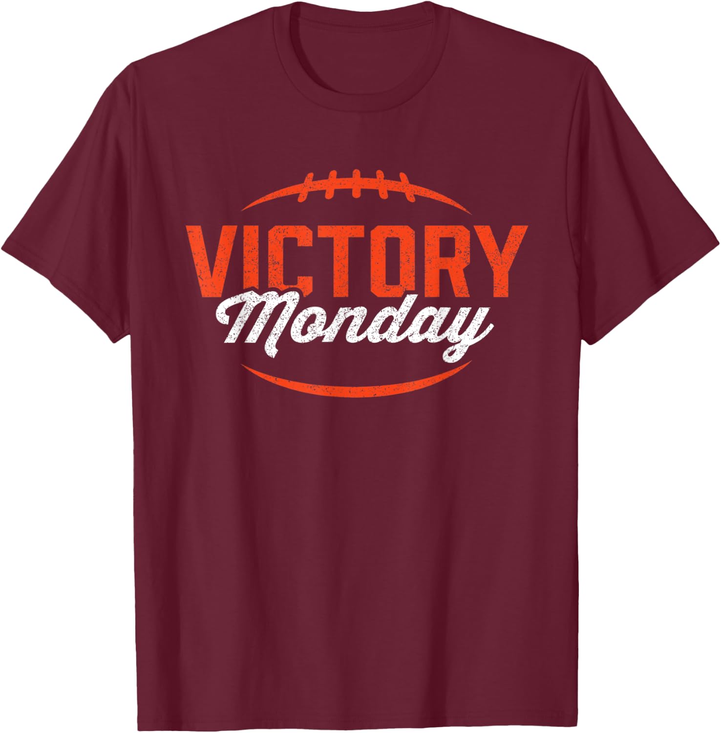 Retro Football Victory Monday Orange Text Game Day T-Shirt - T-Shirt | Maroon