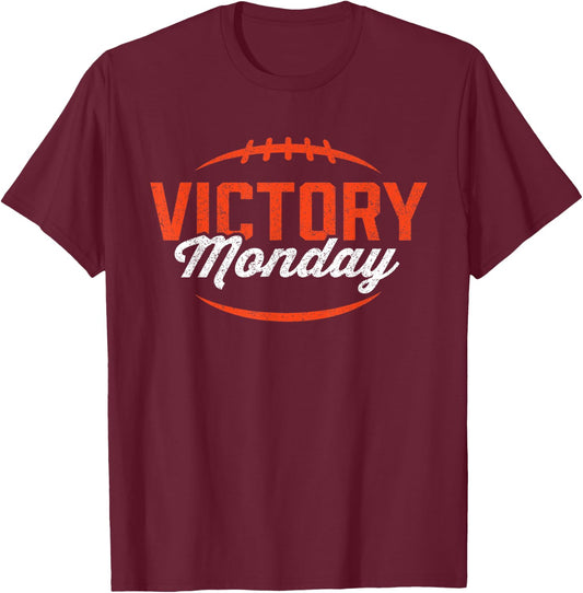 Retro Football Victory Monday Orange Text Game Day T-Shirt - T-Shirt | Maroon