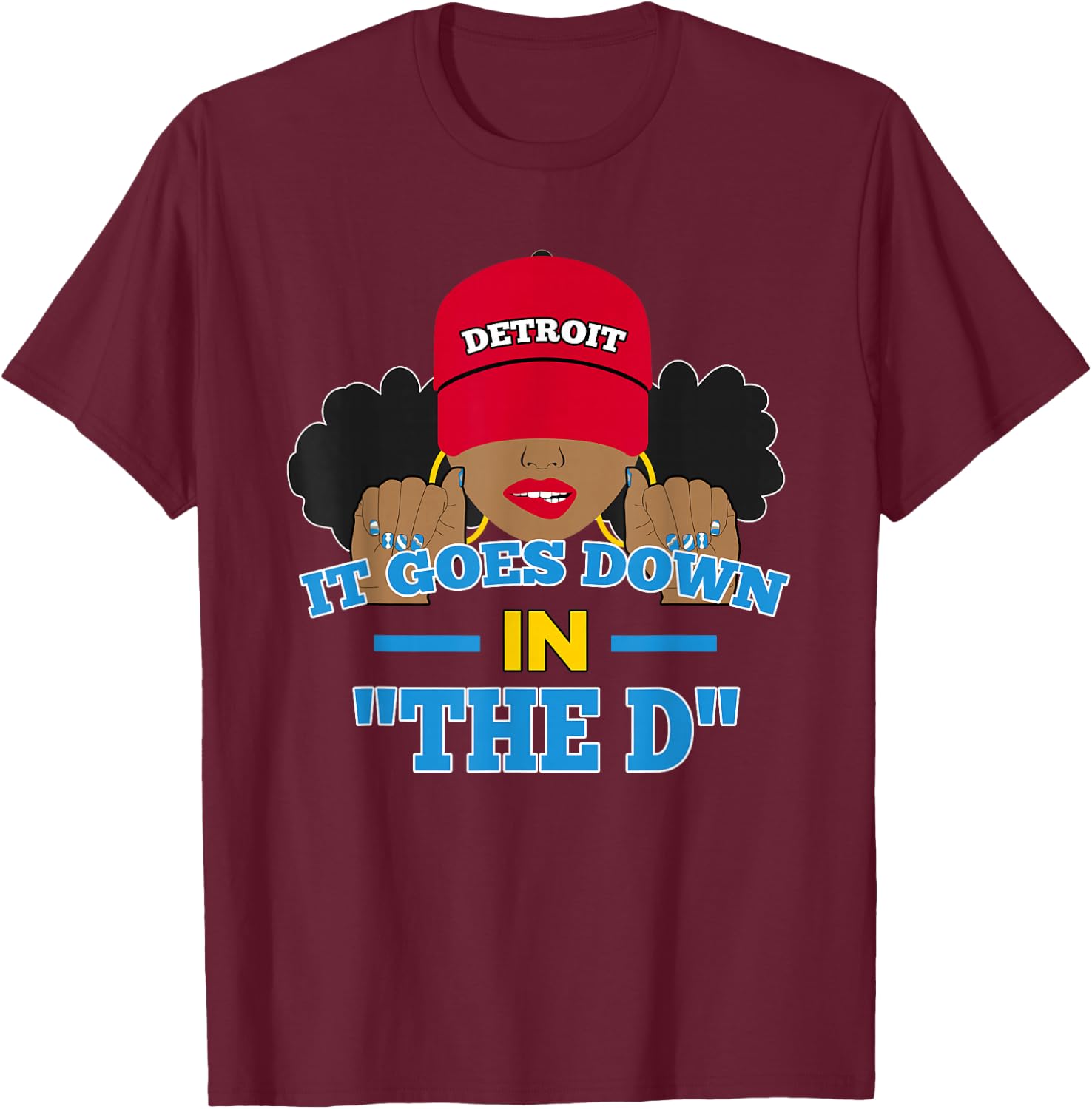 From Detroit The D Afro Puffs Woman Hometown T-Shirt - T-Shirt | Maroon