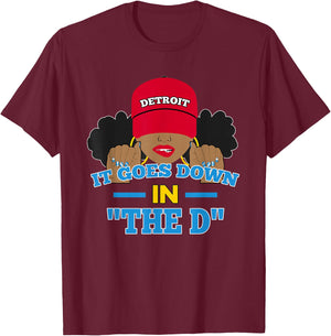 From Detroit The D Afro Puffs Woman Hometown T-Shirt - T-Shirt | Maroon