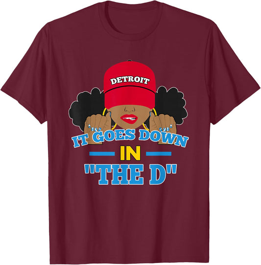 From Detroit The D Afro Puffs Woman Hometown T-Shirt - T-Shirt | Maroon