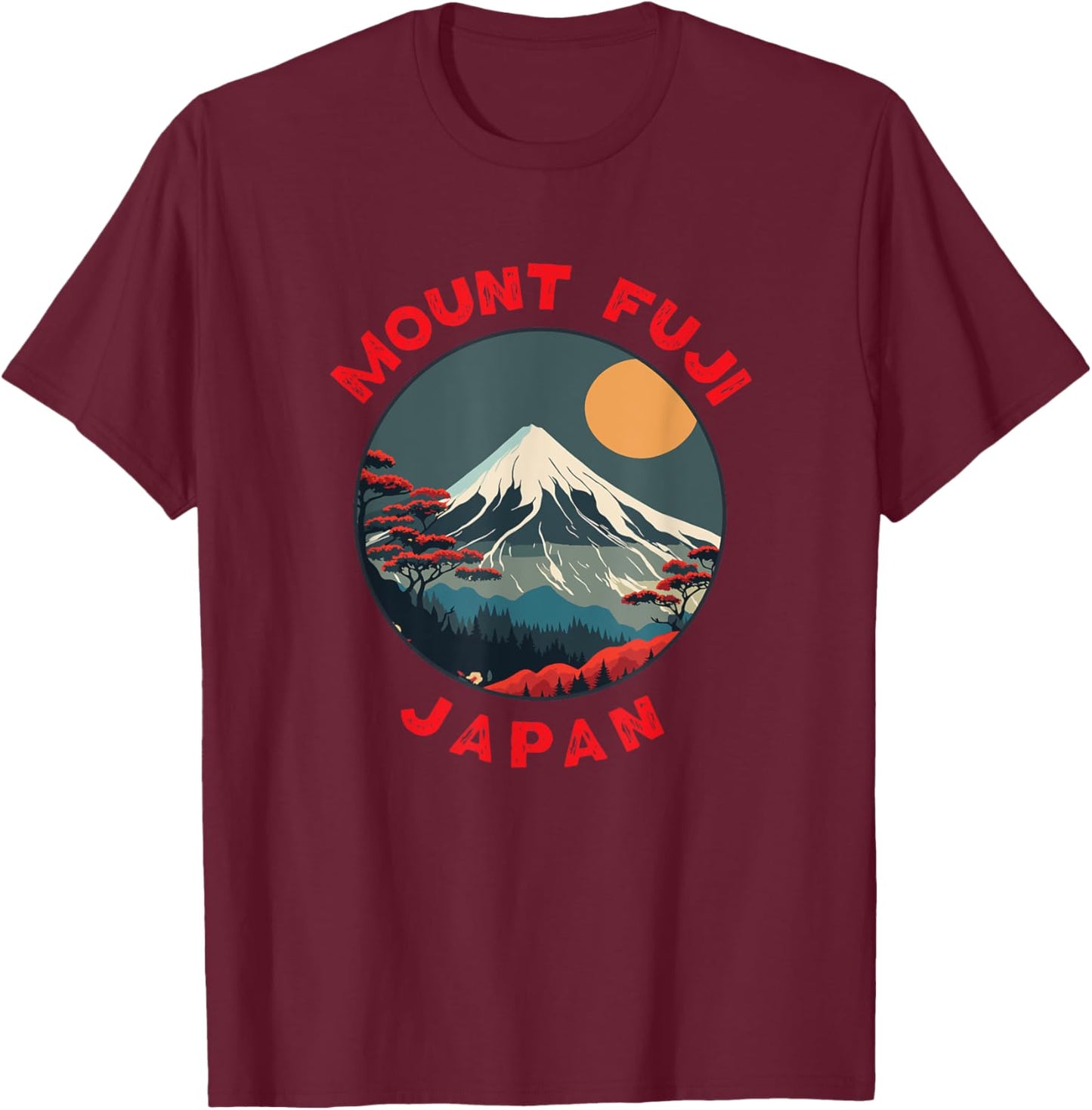 Mount Fuji Japan Distressed Circle Vintage T-Shirt - T-Shirt | Maroon