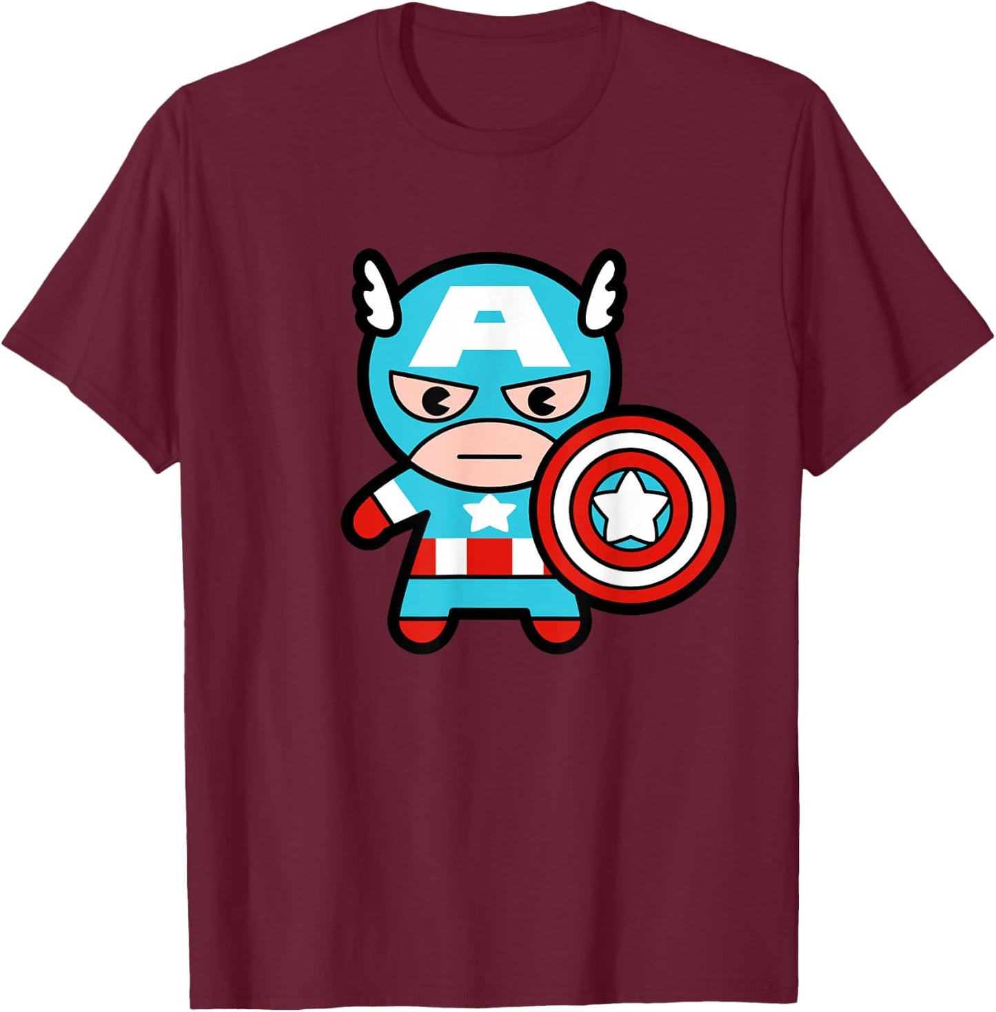 Marvel Kawaii Chibi Captain America Full Body Portrait T-Shirt - T-Shirt | Maroon