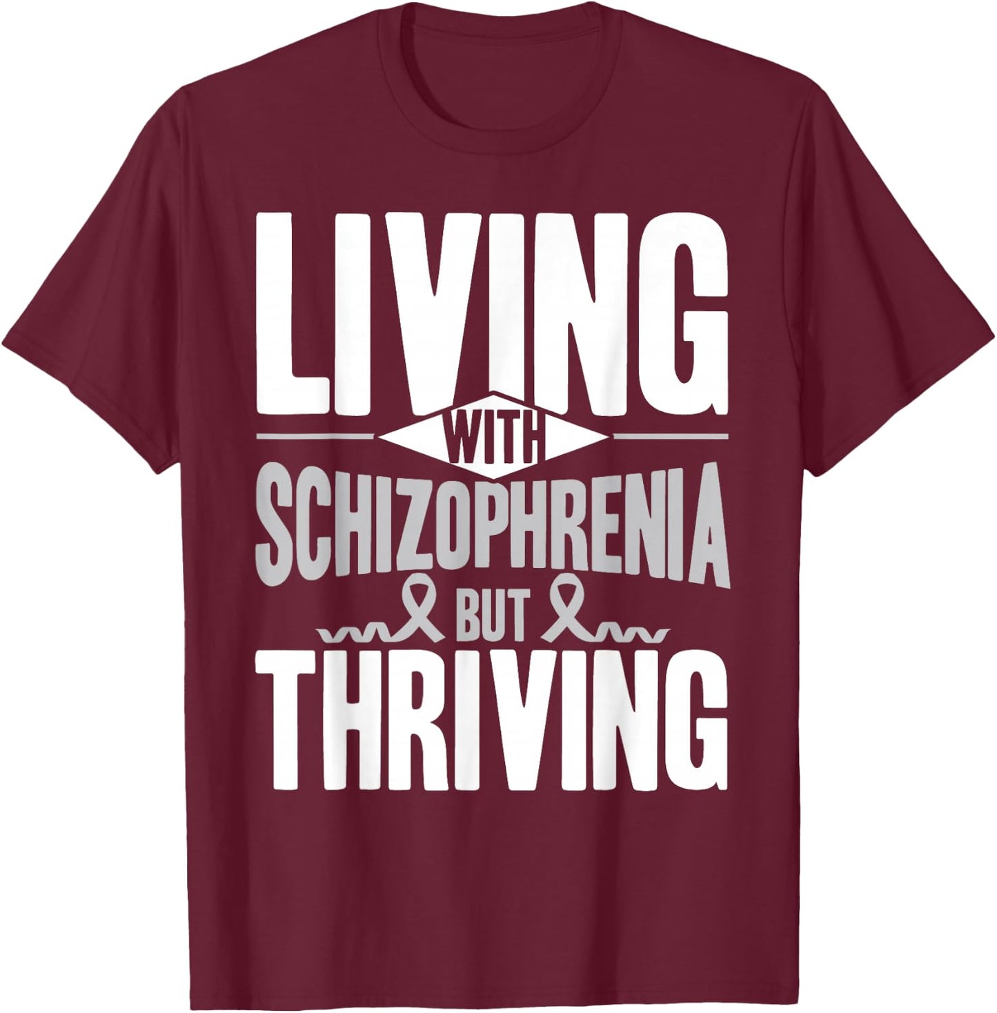 Schizophrenia Awareness Month Support Living With Schizophrenia Schizophrenia Awareness , Black, -Adults, Small, Short Sleeve, , Modern Awareness Ribbon, Letter Print, Pull On T-Shirt - T-Shirt | Maroon