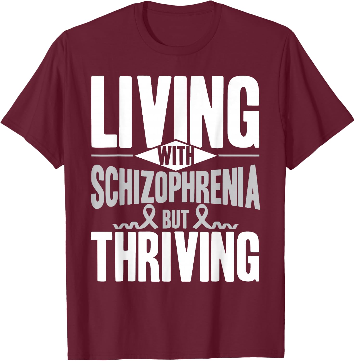 Schizophrenia Awareness Month Support Living With Schizophrenia Schizophrenia Awareness , Black, -Adults, Small, Short Sleeve, , Modern Awareness Ribbon, Letter Print, Pull On T-Shirt - T-Shirt | Maroon