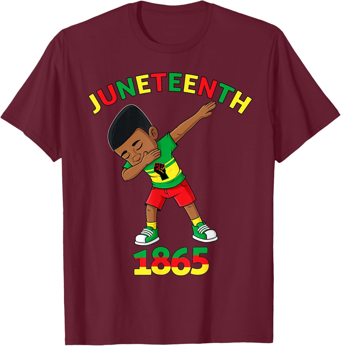Dabbing Black King Juneteenth 1865 Brown Skin Boys Kids Teen T-Shirt - T-Shirt | Maroon