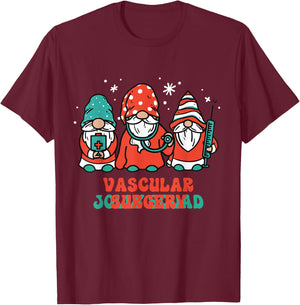 Vascular Surgery Jolly Squad Gnomes Nurse Christmas T-Shirt - T-Shirt | Maroon