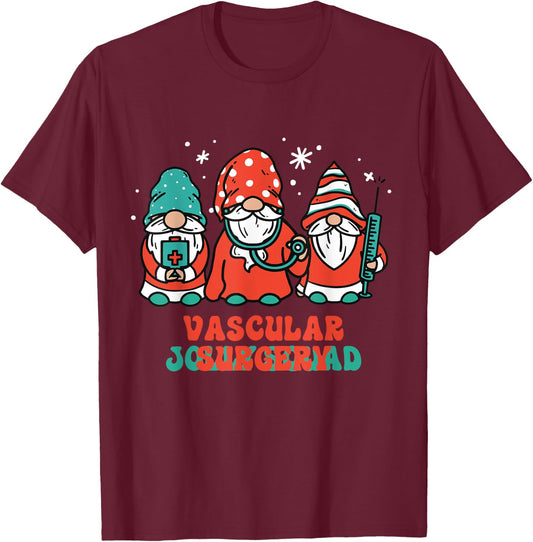 Vascular Surgery Jolly Squad Gnomes Nurse Christmas T-Shirt - T-Shirt | Maroon