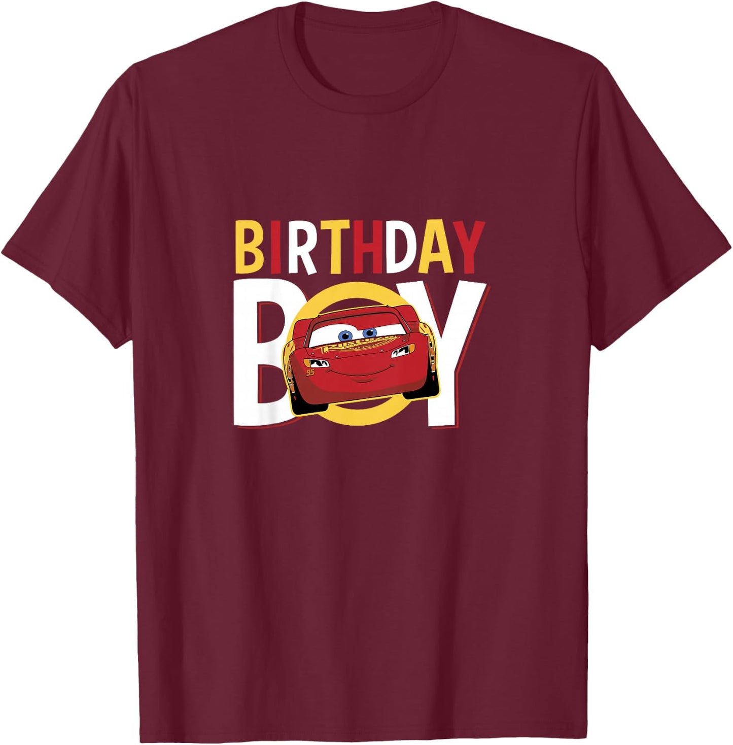 Kids Disney Pixar Cars Birthday Boy Lightning McQueen Youth T-Shirt - T-Shirt | Maroon