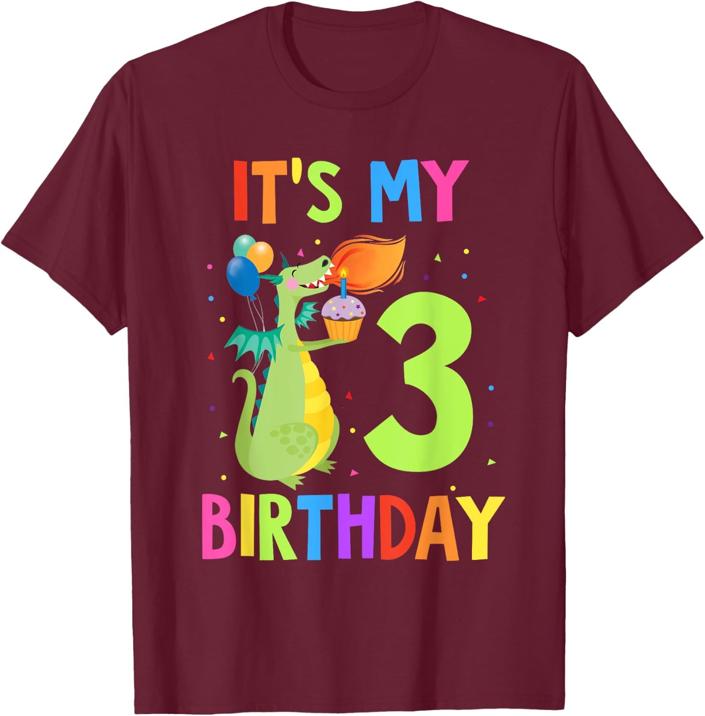 It's My 3rd Birthday Shirt Toddler Boy 3 Yrs Old Dragon T-Shirt - T-Shirt | Maroon