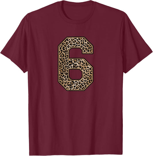 Leopard Number 6 Athlete Sports Jersey Supporter Fanwear T-Shirt - T-Shirt | Maroon