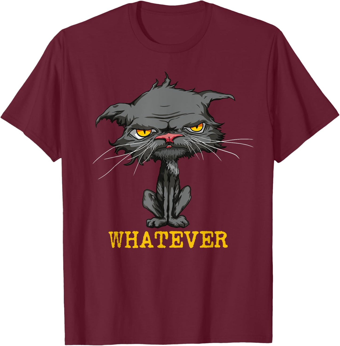 Whatever Angry Cat Funny Sarcastic Bored Cat Lovers Meh Men Women Kids T-Shirt - T-Shirt | Maroon
