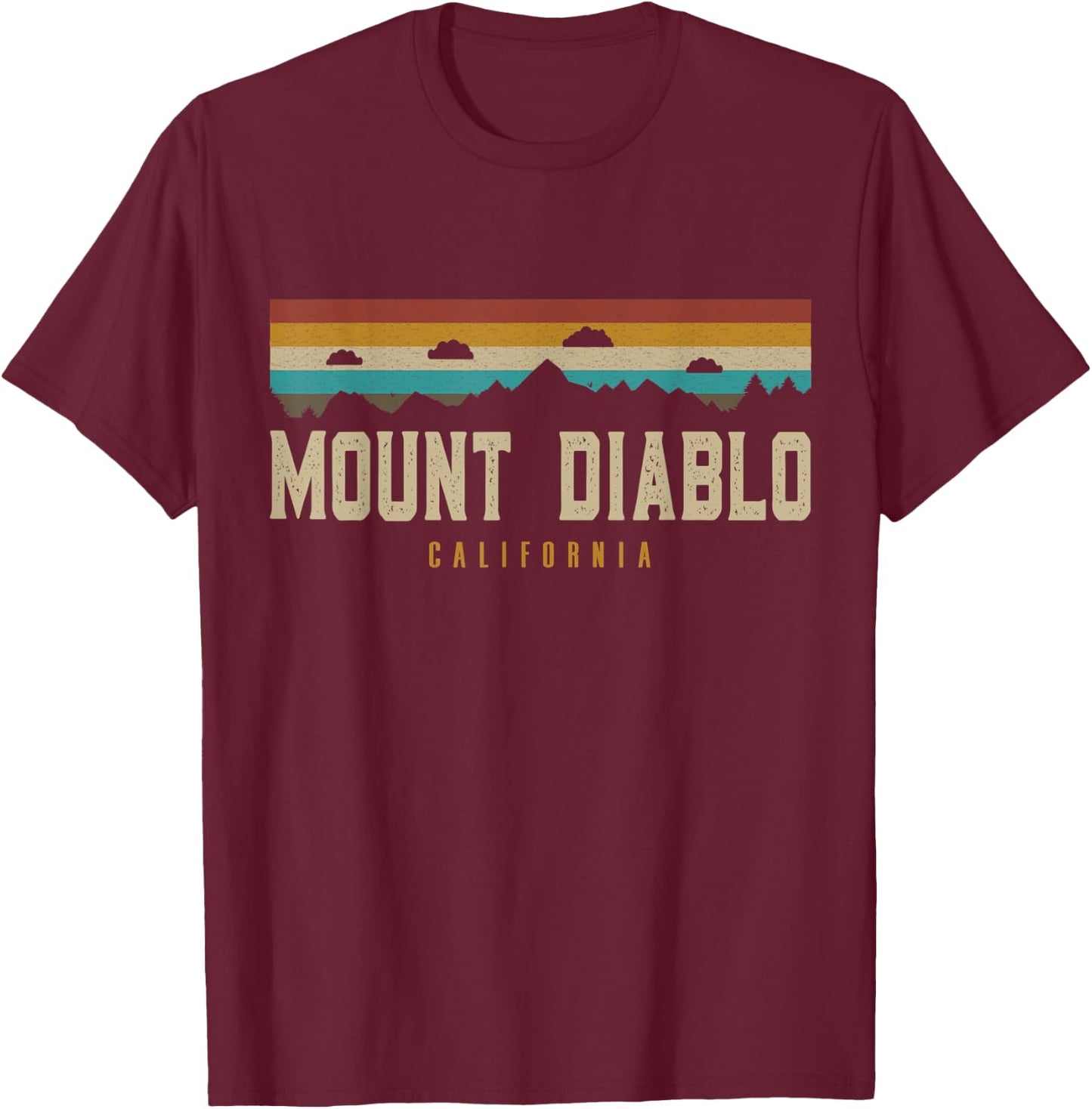 Mount Diablo Mountains California Hiking Outdoors Retro T-Shirt - T-Shirt | Maroon