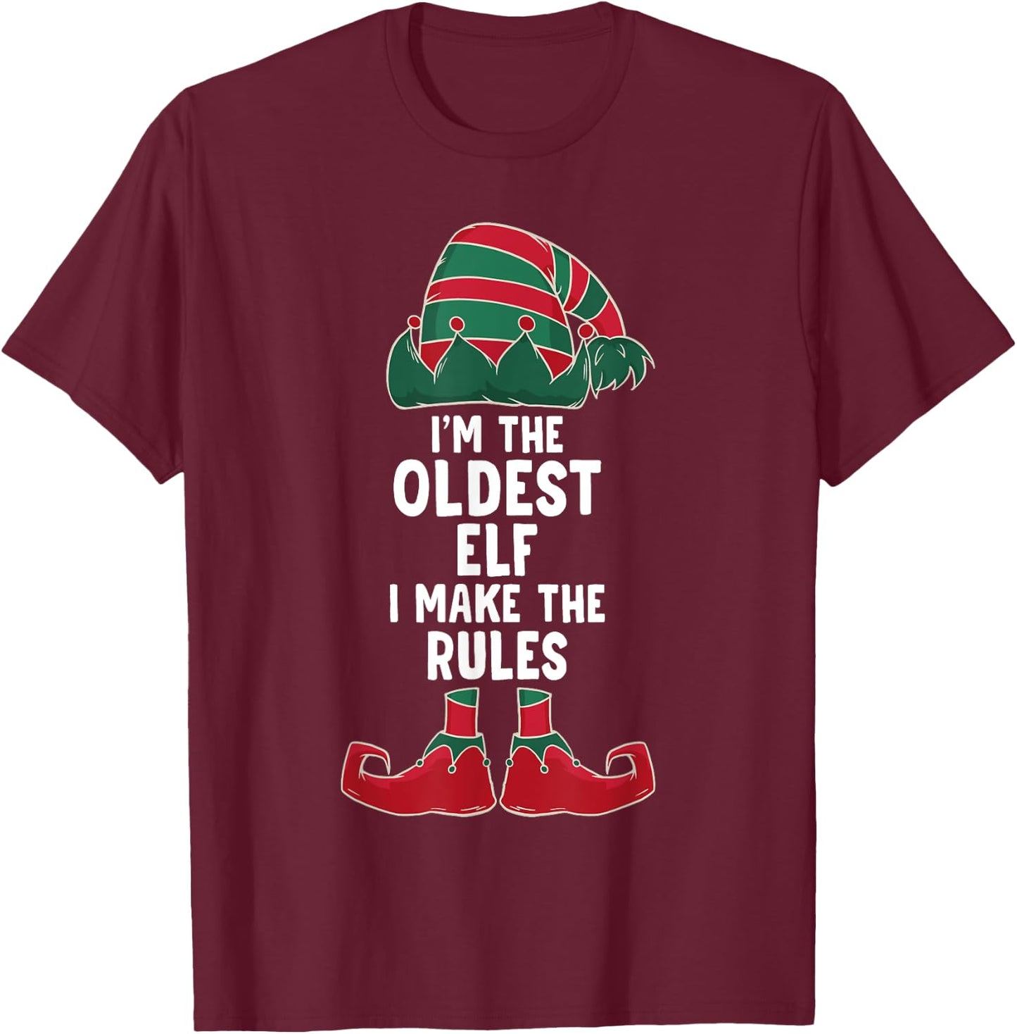 Oldest Sister & Brother Funny Christmas Elf Sibling T-Shirt - T-Shirt | Maroon