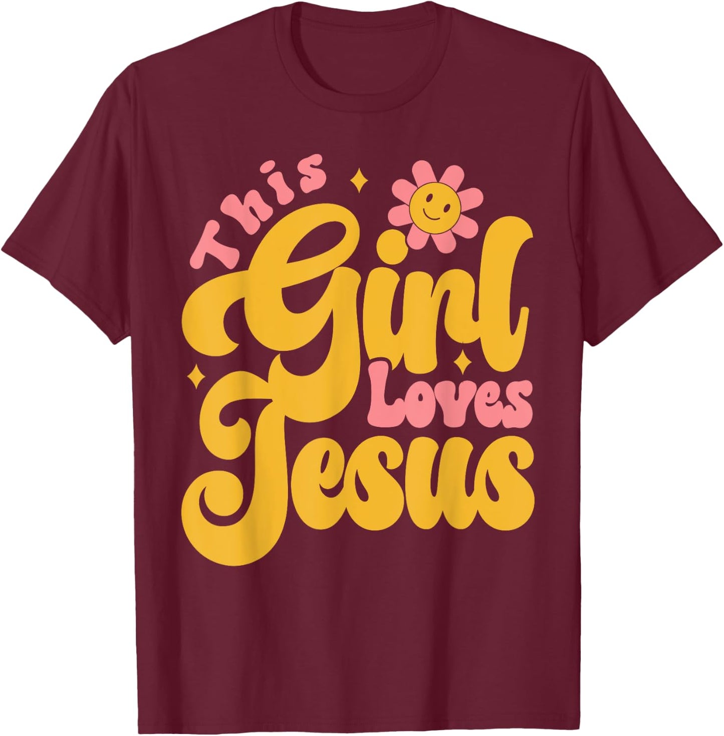 Christian Retro This Girl Loves Jesus God 70s T-Shirt - T-Shirt | Maroon