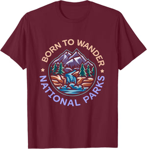 Born To Wander National Parks T-Shirt - T-Shirt | Maroon