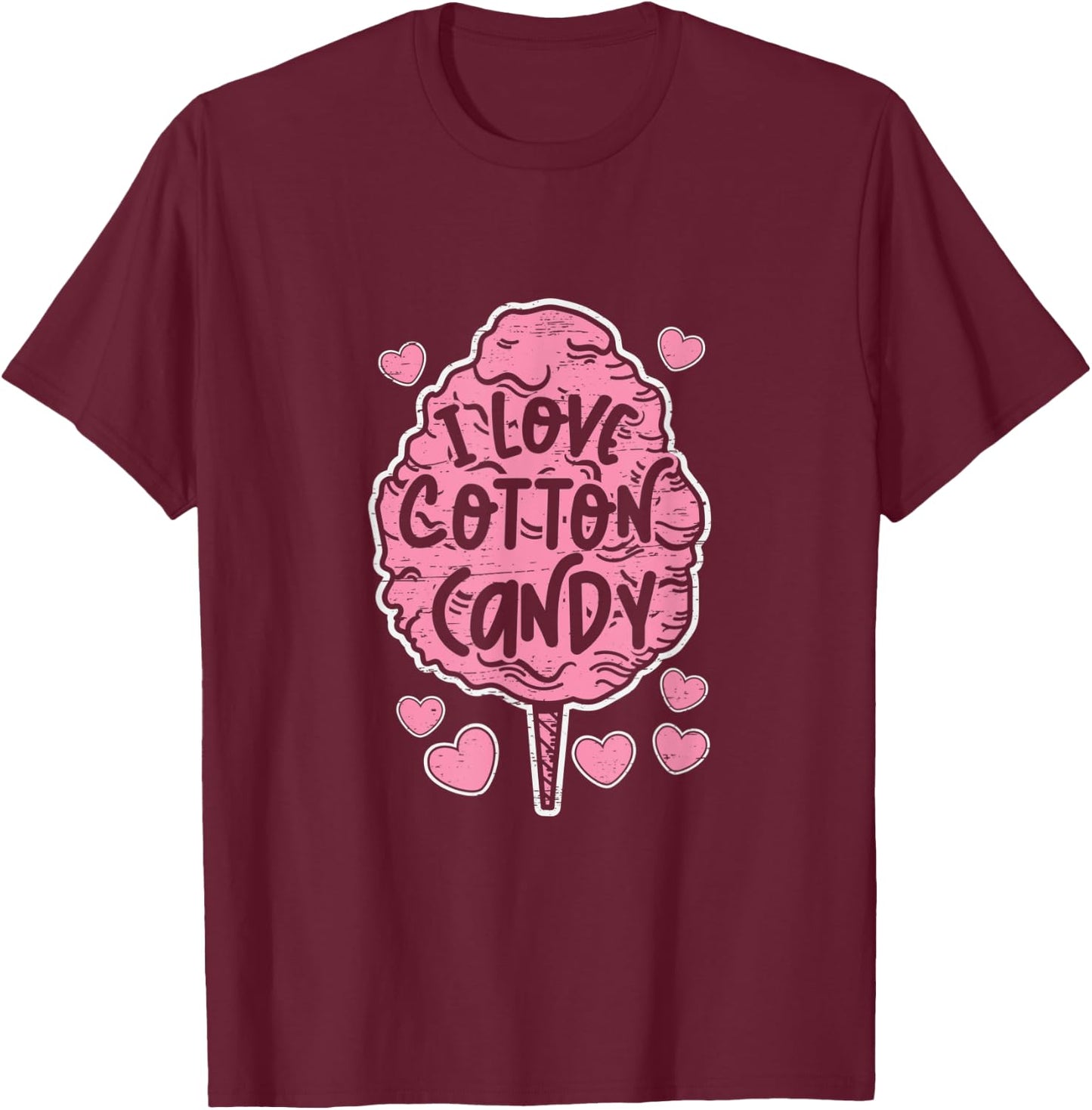 I Love Cotton Candy Stick Cone Fairy Floss T-Shirt - T-Shirt | Maroon