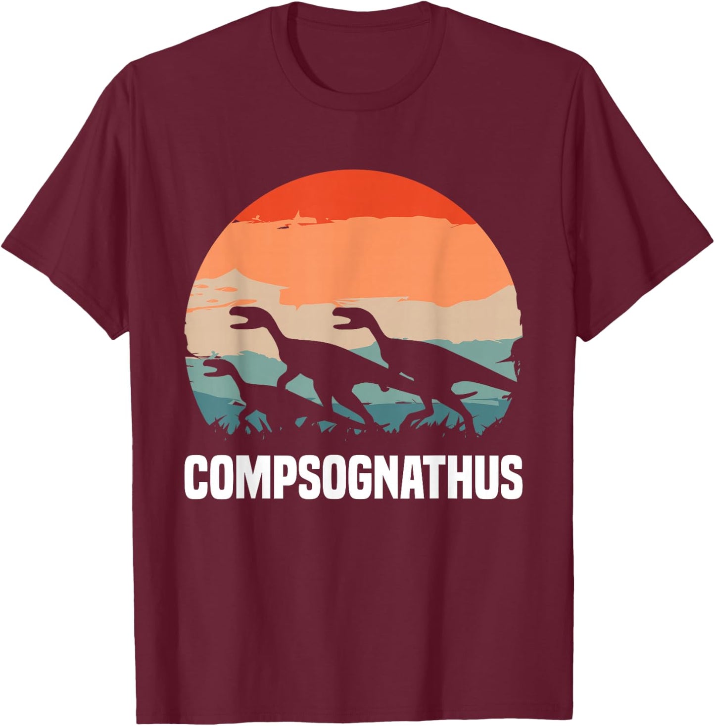 Retro Vintage Compsognathus Dinosaur Lovers T-Shirt - T-Shirt | Maroon
