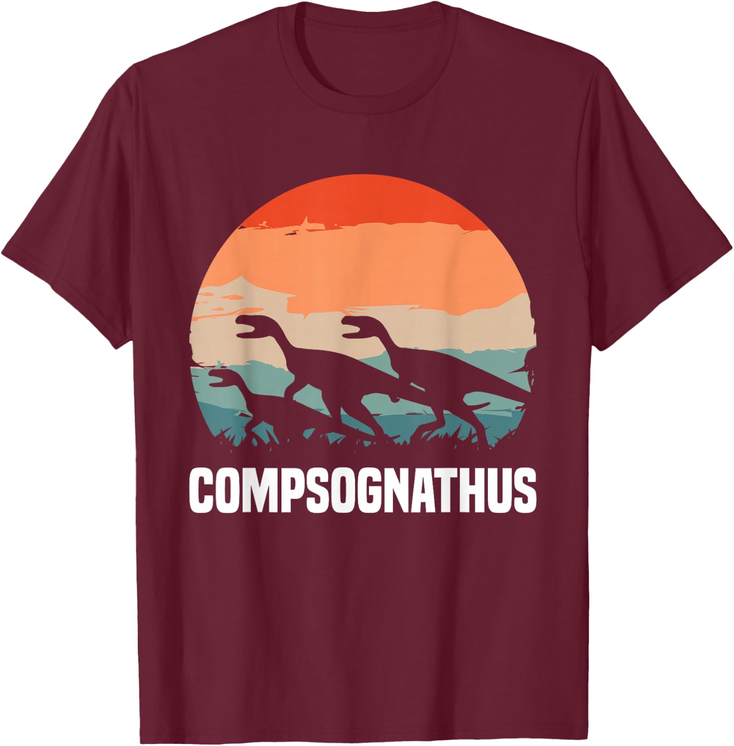Retro Vintage Compsognathus Dinosaur Lovers T-Shirt - T-Shirt | Maroon