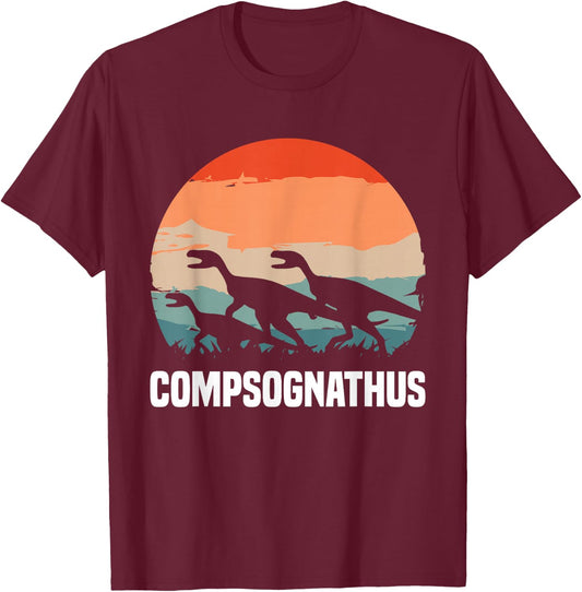 Retro Vintage Compsognathus Dinosaur Lovers T-Shirt - T-Shirt | Maroon