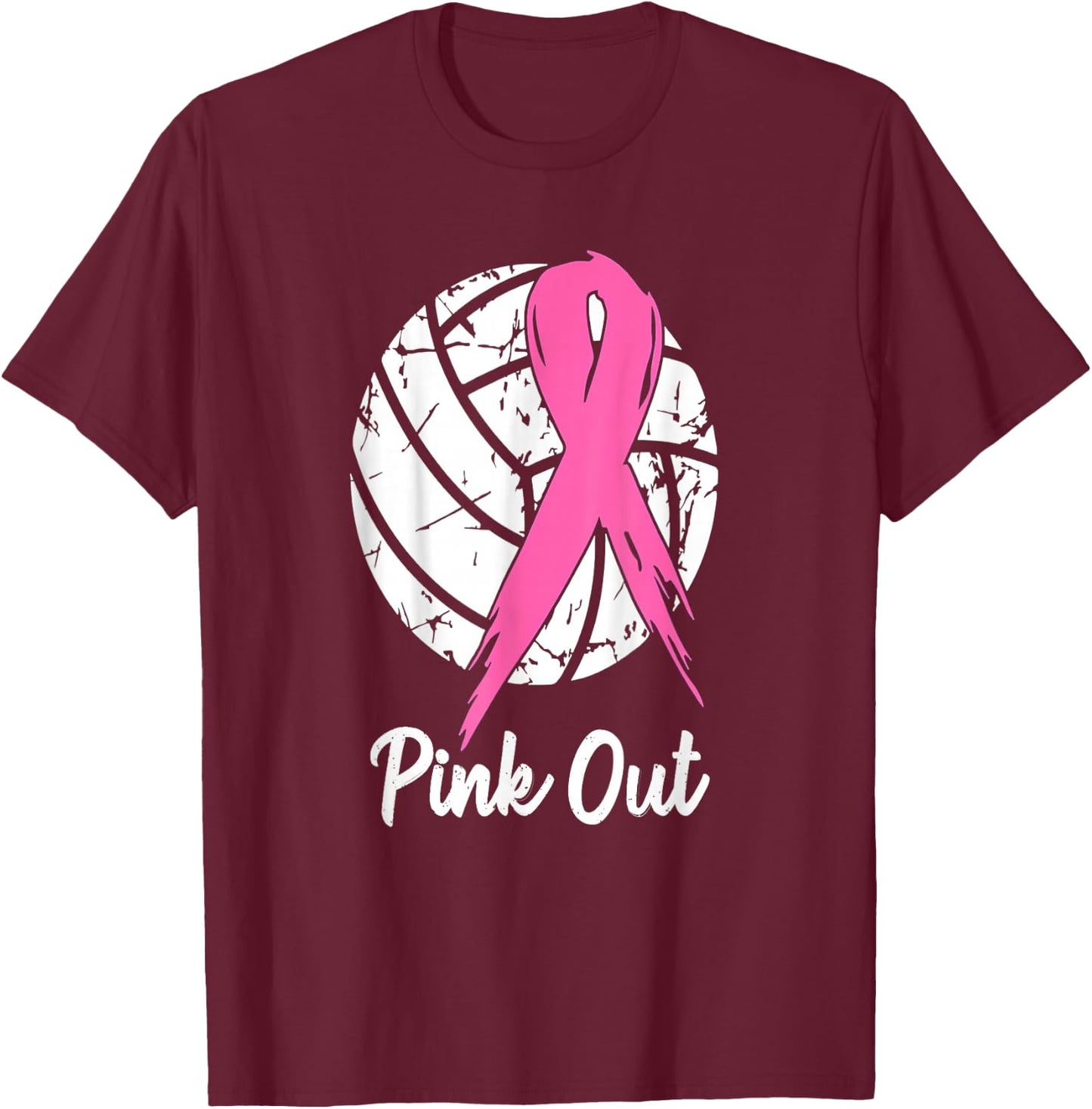 Breast Cancer Pink Out Ribbon Volleyball Awareness Costume T-Shirt - T-Shirt | Maroon