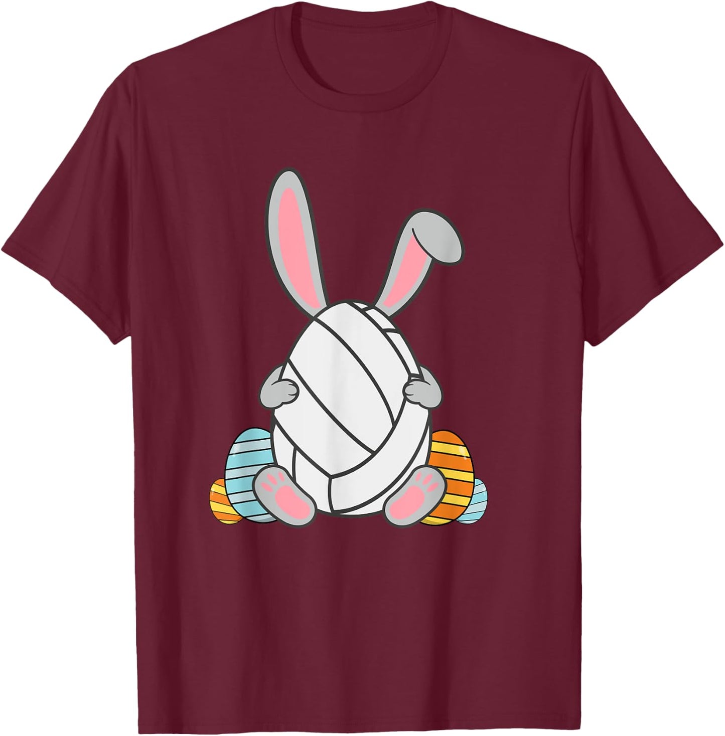 Kids Happy Easter Volleyball Bunny Ears Funny Egg Boys T-Shirt - T-Shirt | Maroon