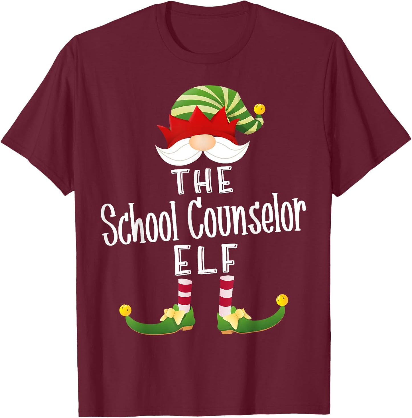 School Counselor Elf Group Christmas Funny Pajama Party T-Shirt - T-Shirt | Maroon