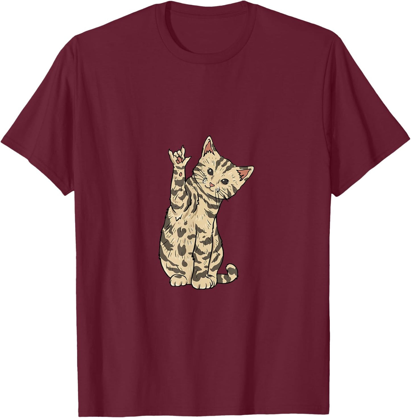 ILY Cat ASL T-Shirt - T-Shirt | Maroon