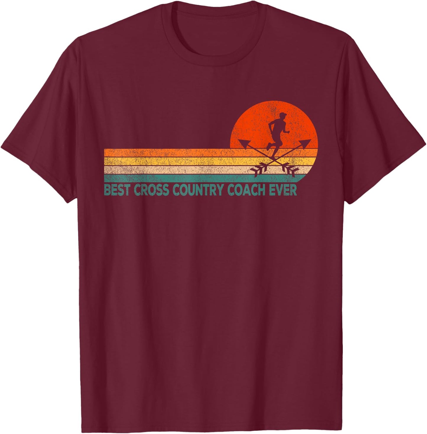 Best Cross Country Coach Cross Country Running Coach Retro T-Shirt - T-Shirt | Maroon