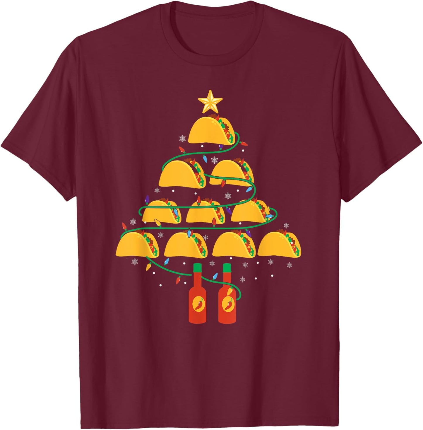 MY TACOS CHRISTMAS TREE Pajama Shirt Xmas Funny T-Shirt - T-Shirt | Maroon