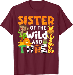 Sister Of The Wild and Three Zoo Theme Party Safari Jungle T-Shirt - T-Shirt | Maroon