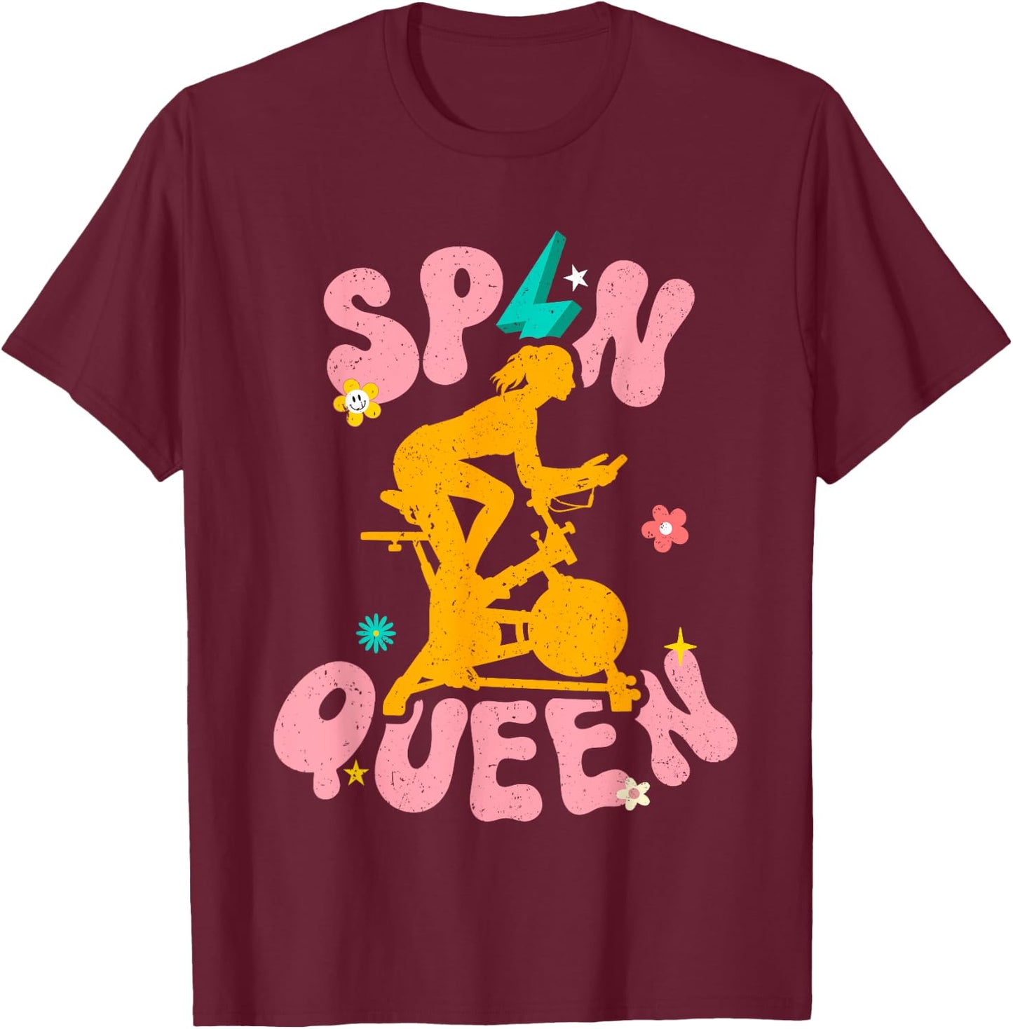 Spin Class Queen Indoor Cycling Workout Stationary Spin Bike T-Shirt - T-Shirt | Maroon