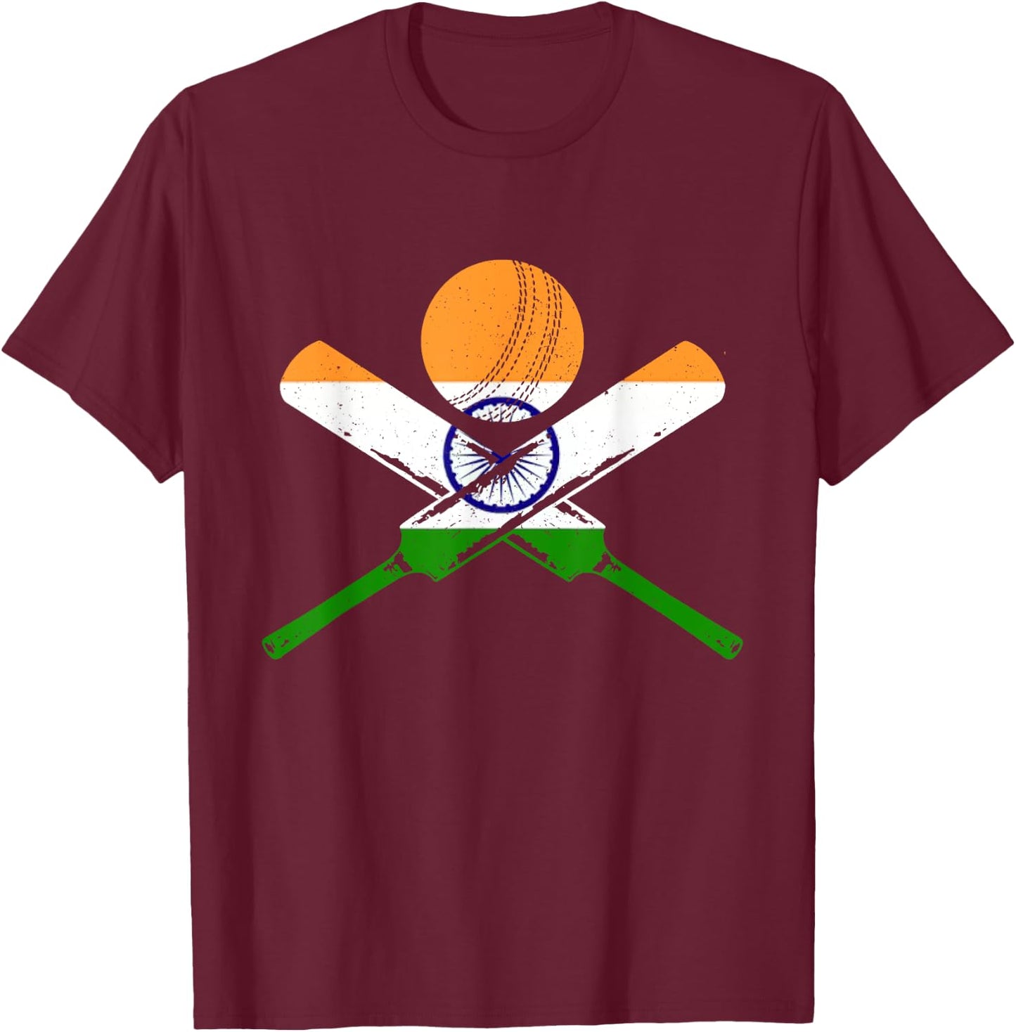 Cricket India Vintage Indian Flag Cricketer T-Shirt - T-Shirt | Maroon
