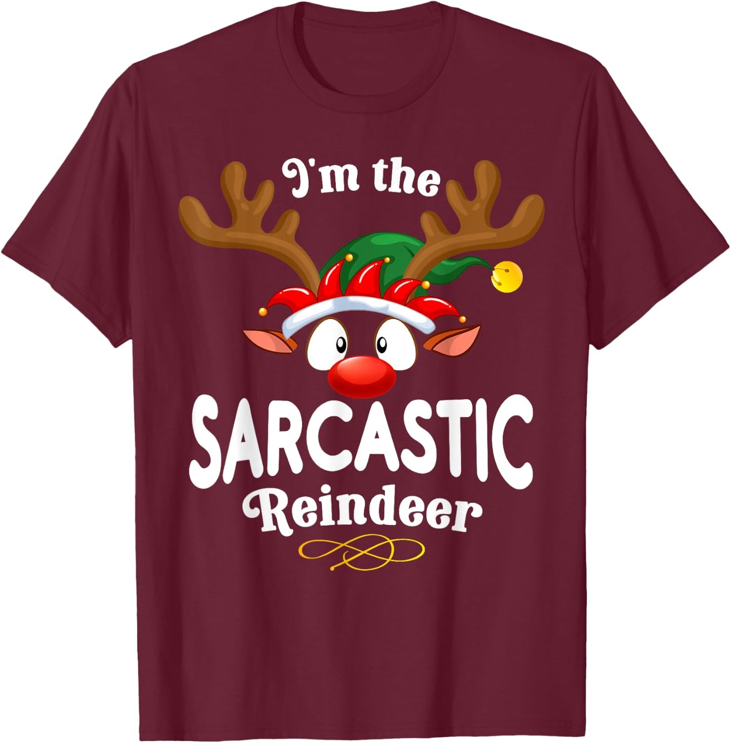 Christmas PJS Sarcastic XMas Reindeer Matching T-Shirt - T-Shirt | Maroon