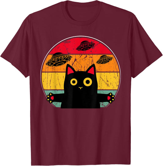 Alien Cat UFO Funny Galaxy Cat Shirt Spaceship Cat Women Kids T-Shirt - T-Shirt | Maroon