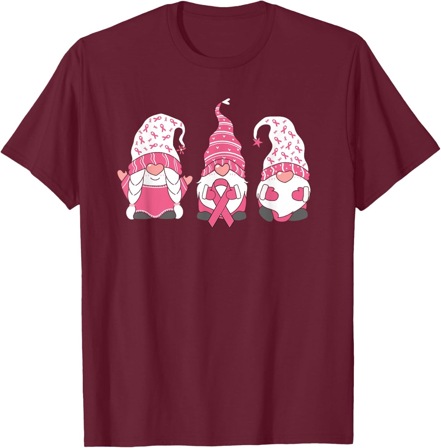 Gnomes Breast Cancer Family Support Breast Cancer Awareness T-Shirt - T-Shirt | Maroon