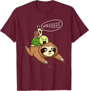 Wheeeeeee - Wildlife Sloth Turtle Snail Animal Pet Lover T-Shirt - T-Shirt | Maroon