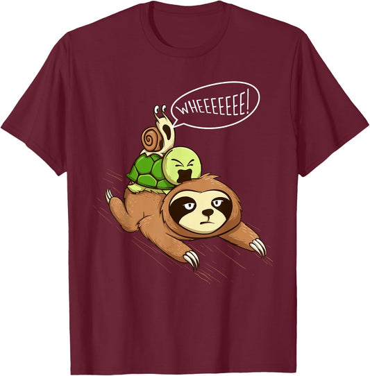 Wheeeeeee - Wildlife Sloth Turtle Snail Animal Pet Lover T-Shirt - T-Shirt | Maroon