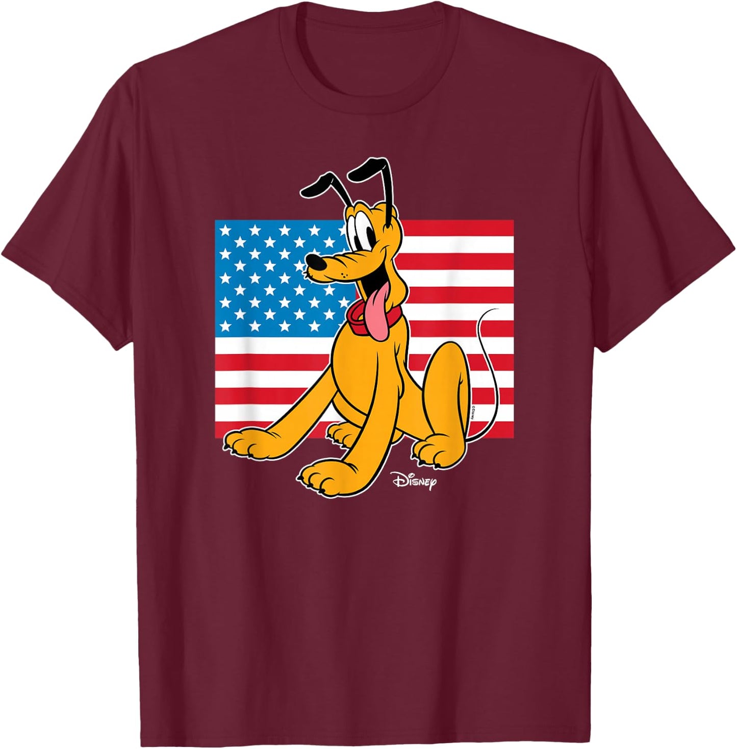 Pluto - Patriotic Americana USA Flag T-Shirt - T-Shirt | Maroon