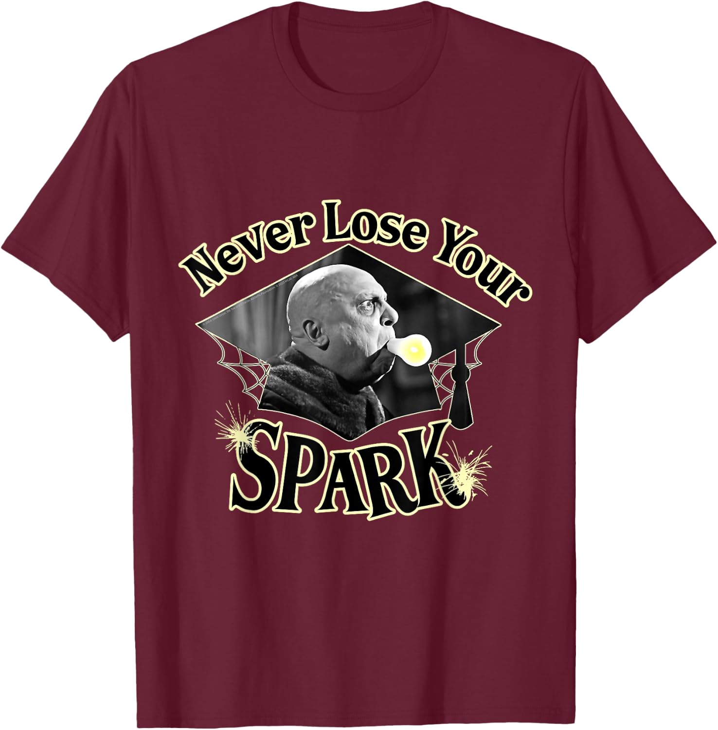 The Addams Family TV Series – Uncle Fester Graduation Spark T-Shirt - T-Shirt | Maroon