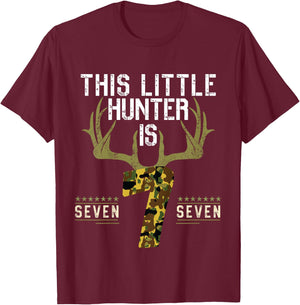 Kids 7th Birthday Funny Deer Hunter Seven Years Old Boy Hunting T-Shirt - T-Shirt | Maroon