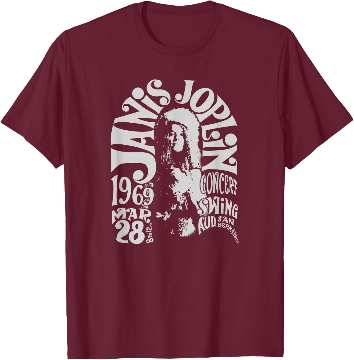 Janis Joplin San Bernadino 1969 Small T-Shirt - T-Shirt | Maroon