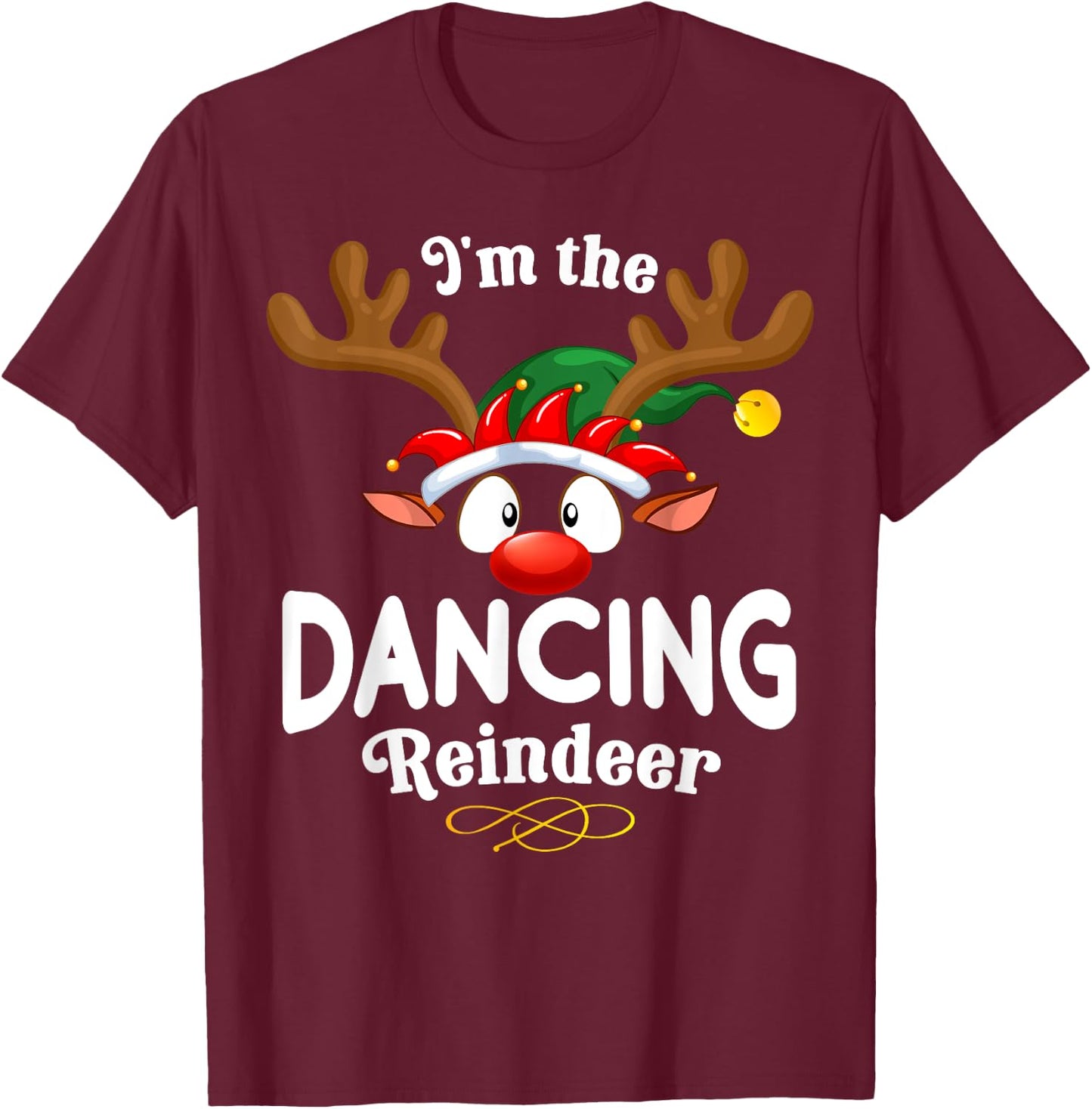 Christmas PJS Dancing XMas Reindeer Matching T-Shirt - T-Shirt | Maroon