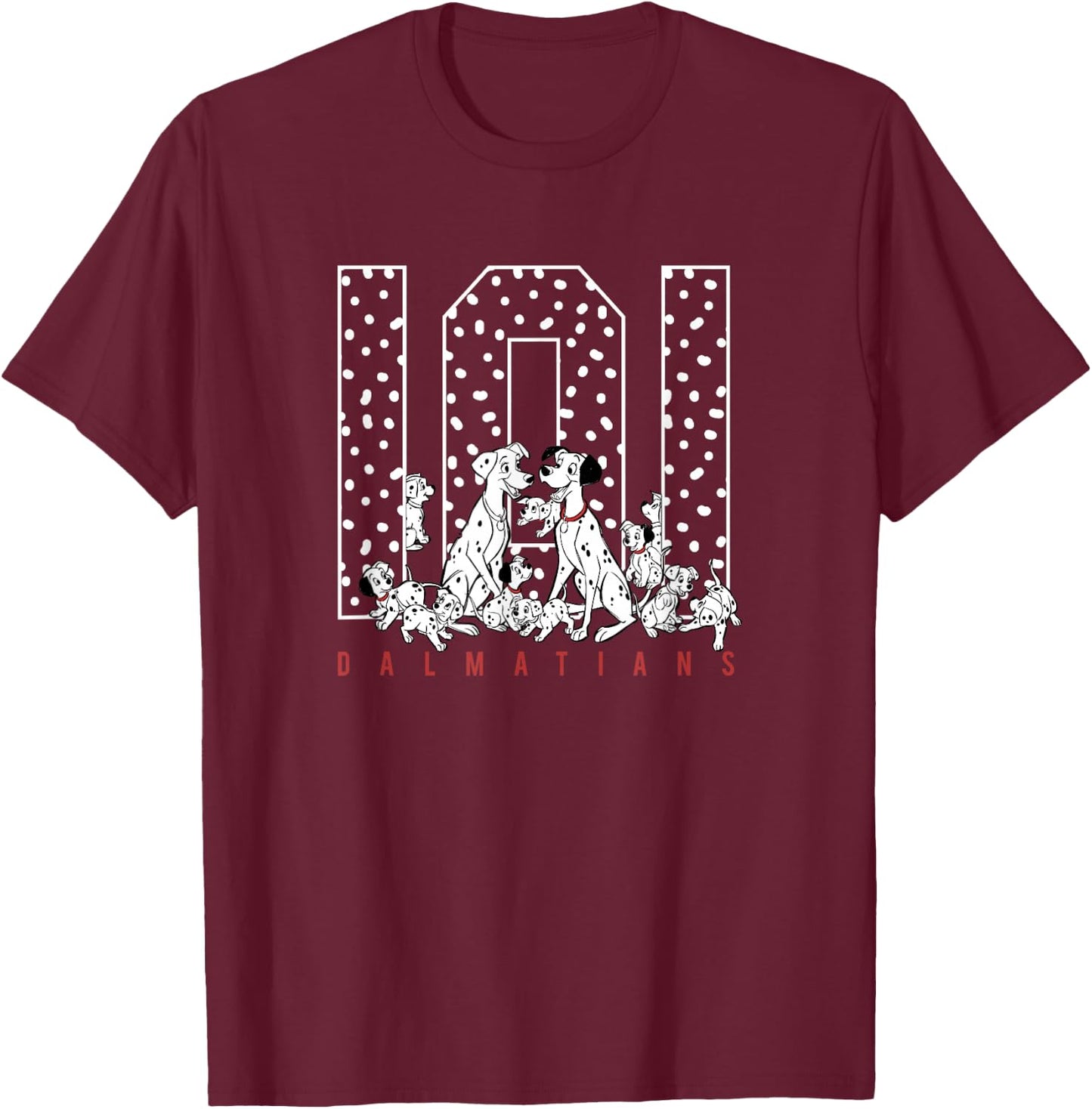 Disney 101 Dalmatians Group Shot Big Spotted Numbers T-Shirt - T-Shirt | Maroon