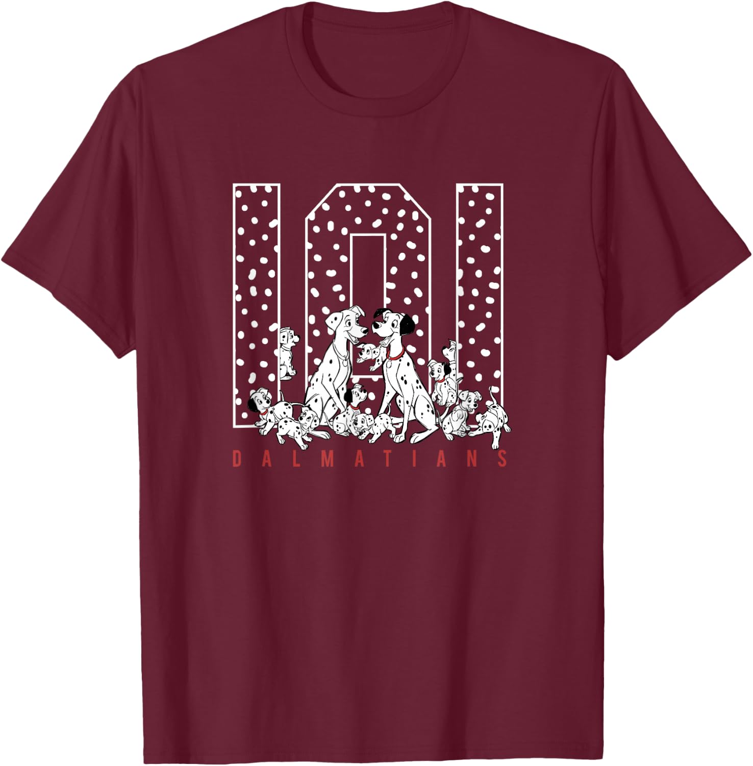 Disney 101 Dalmatians Group Shot Big Spotted Numbers T-Shirt - T-Shirt | Maroon