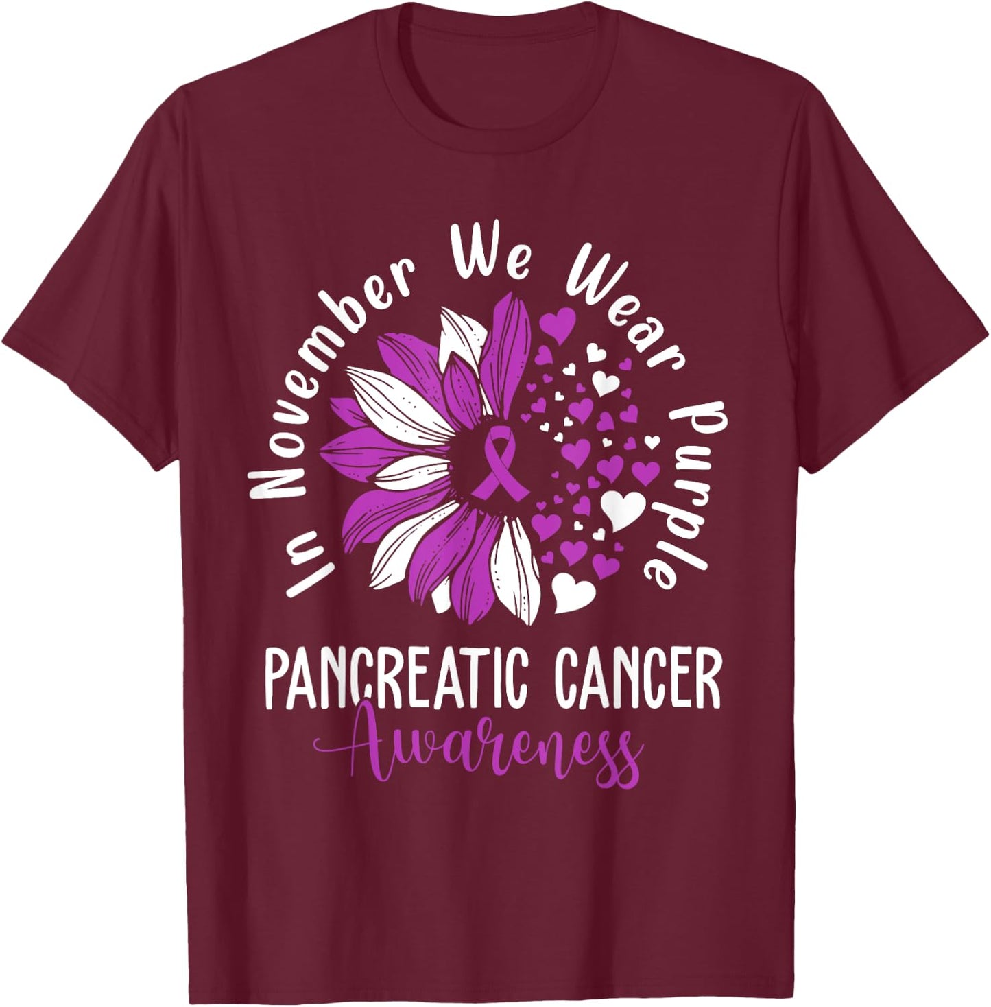 In November We Wear Purple Pancreatic Cancer Awareness T-Shirt - T-Shirt | Maroon