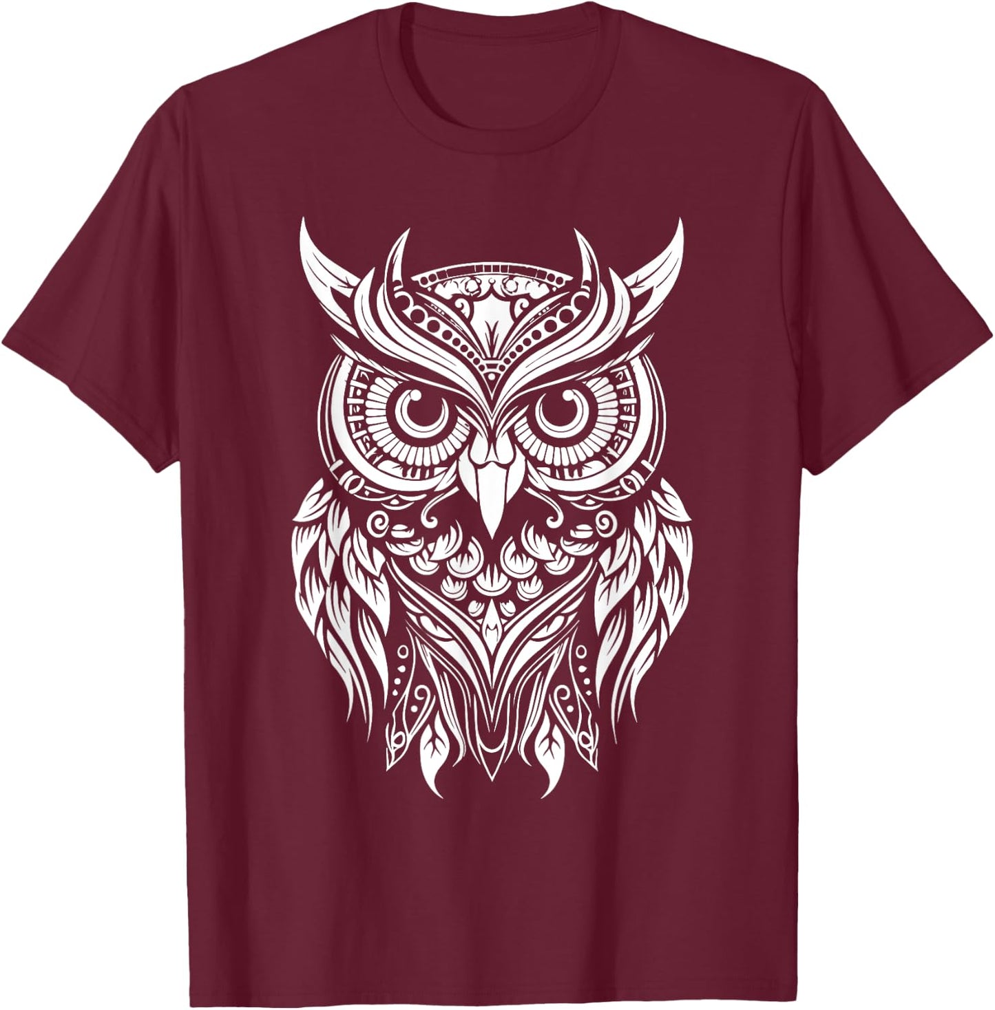 Owl Mandala Graphic Women Men Girls Boys T-Shirt - T-Shirt | Maroon